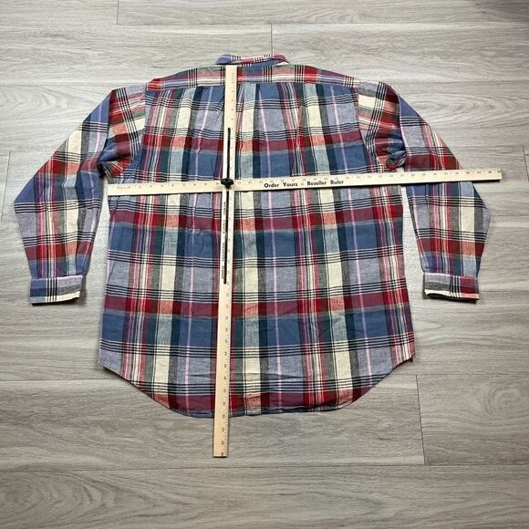 Polo Ralph Lauren Shirt Mens Extra Large Blue Red Linen Cotton Plaid Pockets - Picture 6 of 9